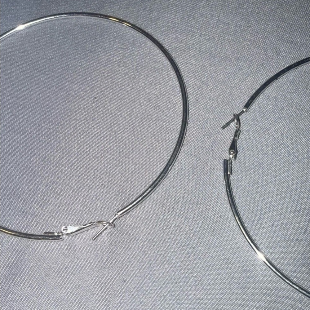 Hoop Earrings Silver Tone Large Round Size 3.5 Inches